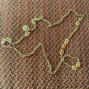 Vintage Crown Trifari Gold-Tone Greek Key Long Necklace chain